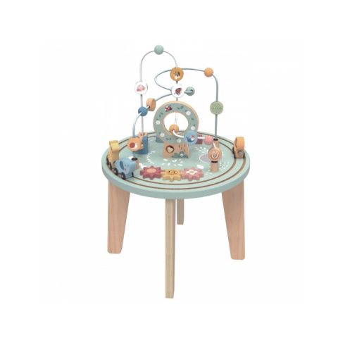 Tooky Toy Montessori Aktivity kerek asztalka, golyópályával, sínnel, állatokkal 