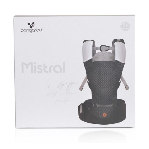 Cangaroo MISTRAL bébi hordozó 3 pozíciós, ergonomikus, hálós világos szürke