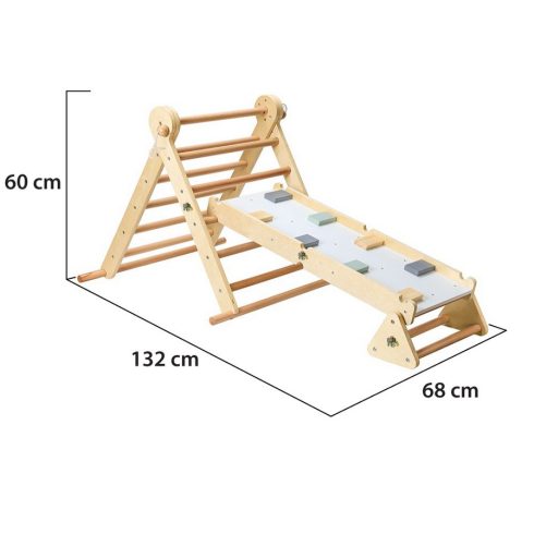 PIKLER 2 in 1 fa mászóka háromszög és mászórámpa 132*60cm - natur