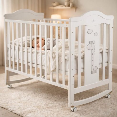 Cangaroo Juno babaágy zsiráf mintás, ringatós 60*120cm -  Fehér