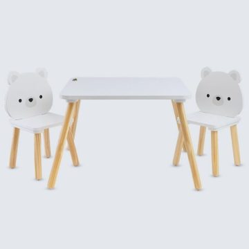 Moni FAJÁTÉK asztal+2 szék szett MACIS - fehér