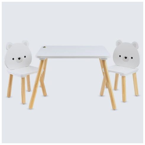 Moni FAJÁTÉK asztal+2 szék szett MACIS - fehér