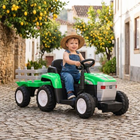 Moni Dallas elektromos traktor utánfutóval 140 cm - Zöld