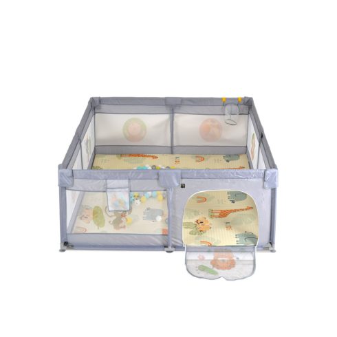 Moni Game Zone összecsukható járóka szőnyeggel, 60 labdával 120x120cm - Szürke