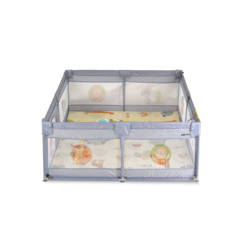 Moni Game Zone összecsukható járóka szőnyeggel, 60 labdával 120x120cm - Szürke