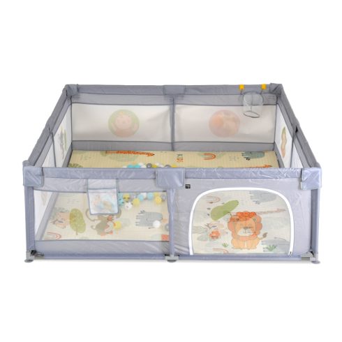 Moni Game Zone összecsukható járóka szőnyeggel, 60 labdával 150x200cm - Szürke 