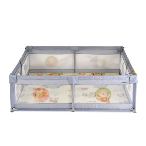 Moni Game Zone összecsukható járóka szőnyeggel, 60 labdával 150x200cm - Szürke 