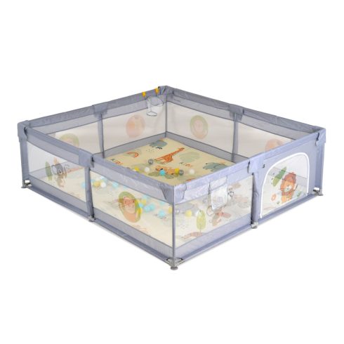 Moni Game Zone összecsukható járóka szőnyeggel, 60 labdával 150x200cm - Szürke 