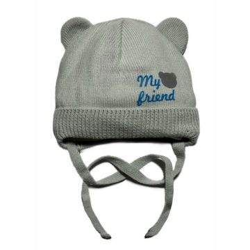   Minimanó kötött sapka pamuttal bélelve (36-38) MY BEAR FRIEND szürke