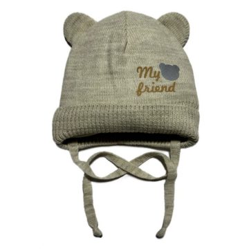   Minimanó kötött sapka pamuttal bélelve (36-38) MY BEAR FRIEND bézs