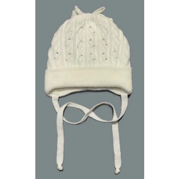 Minimanó kötött lány sapka (34-36) Strasszos fehér