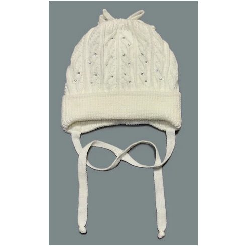 Minimanó kötött lány sapka (34-36) Strasszos fehér