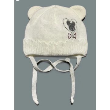 Minimanó kötött lány sapka (34-36) Minnie Love fehér 