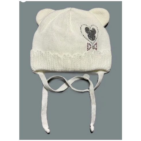 Minimanó kötött lány sapka (34-36) Minnie Love fehér 
