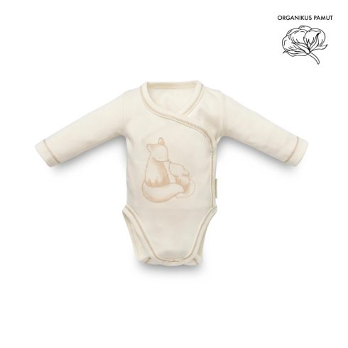 Kenguru Gold Átlapolt csecsemő kombidressz (56-62) ekrü róka mintával