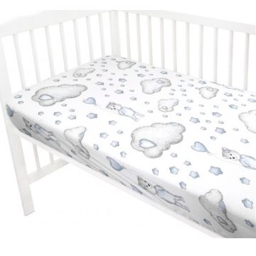   Baby Shop pamut,gumis lepedő 60*120 cm - Csillagos maci kék