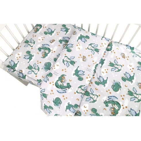 Baby Shop ágynemű huzat 100*135 cm - szürke/zöld sárkány 