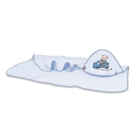 Baby Shop kapucnis fürdőlepedő 100*100 cm - Kék Dinó Autó 