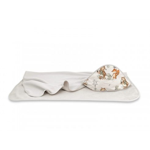 Baby Shop kapucnis fürdőlepedő 100*100 cm - Róka és barátai bézs