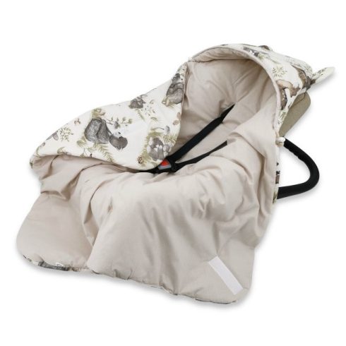 Kétoldalas takaró autós hordozóba 90*90 cm 2,5 TOG - erdei barátok zöld/bézs 