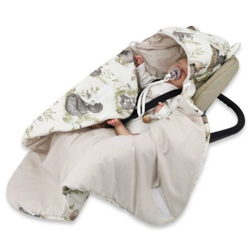 Kétoldalas takaró autós hordozóba 90*90 cm 2,5 TOG - erdei barátok zöld/bézs 