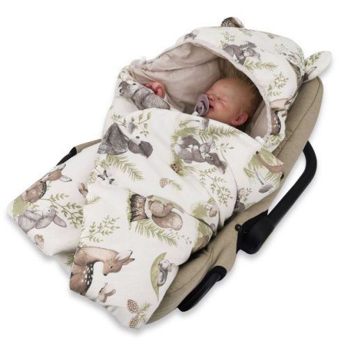 Kétoldalas takaró autós hordozóba 90*90 cm 2,5 TOG - erdei barátok zöld/bézs 