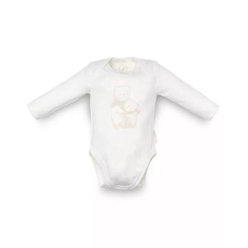 Kenguru Gold Borítéknyakú hosszújju pamut kombidressz (50-56) - Ekrü maci mintával