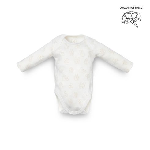 Kenguru Gold Borítéknyakú hosszújju pamut kombidressz (56-62) - ekrü mintás