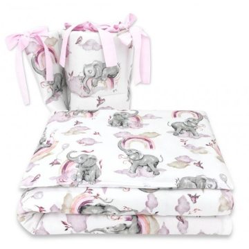   Baby Shop 3 részes ágynemű garnitúra - szivárványos elefánt rózsaszín  