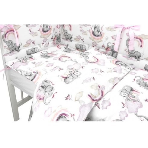 Baby Shop 3 részes ágynemű garnitúra - szivárványos elefánt rózsaszín  