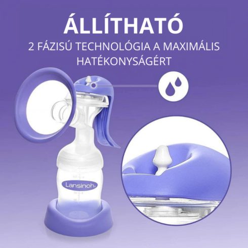 Lansinoh 2 fázisú kézi mellszívó + 160 ml cumisüveg szettben