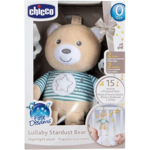 Chicco Lullaby Stardust Bear zenélő-fénylő altató plüssmackó 0 hó+