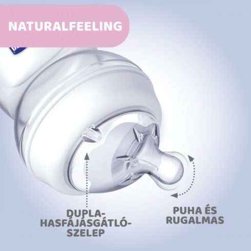 Chicco NaturalFeeling 150 ml cumisüveg újszülöttkorra 0+ rózsaszín bagoly