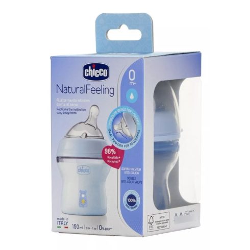 Chicco NaturalFeeling 150 ml cumisüveg újszülöttkorra 0+ kék maci

