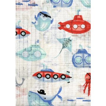 Mintás textil pelenka 1db-os - Tengeralattjáró kék-piros