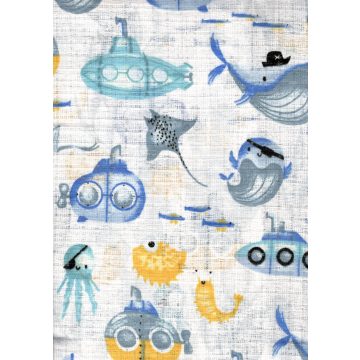   Mintás textil pelenka 1db-os - Tengeralattjáró kék-sárga