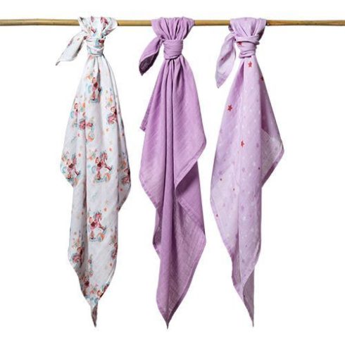 BabyOno 3 db-os színes,mintás bambusz textilpelenka  - lila