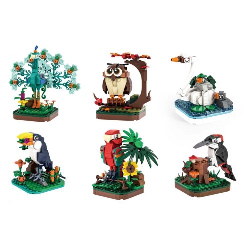 WANGE® 1607-1612 | készségfejlesztő építőjáték 898 db építőkocka Csodálatos állatok – Madarak II – 6-os szett