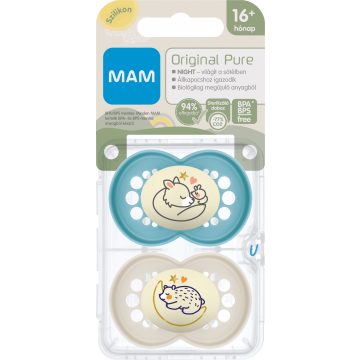   MAM Original Pure Night 16+ hó nyugtató cumi 2 db-os - türkiz egér/bézs medve