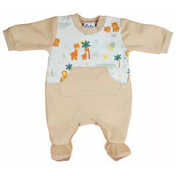   Belül bolyhos hosszú ujjú rugdalózó Szafaris mintával  (68) bézs