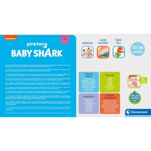 Clementoni - Clemmy Baby Shark puha építőkocka készlet 22db-os fiús 