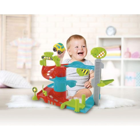 Clementoni Baby - Mókás garázs játékszett bukfencező kisautóval
