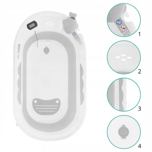 Premium Összecsukható kád hőmérővel és anatómiai támasztékkal + állvány - Ola Grey