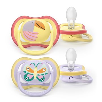   Avent SCF087/04 Ultra air 0-6 hó játszócumi - lila/sárga mintás