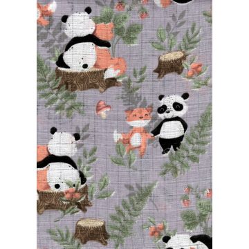   1db-os mintás textil pelenka - szürke alapon panda és róka 