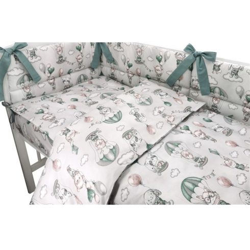 Baby Shop 5 részes babaágynemű - szürke/zöld lufis állatok