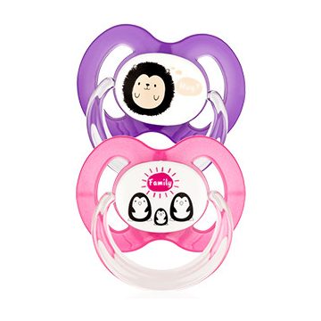   Baby-Nova szilikon fogszabályzós cumi 18+ hó 2db/csom. - lila süni/ pink pingvin