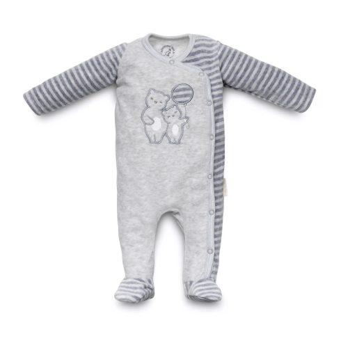 Kenguru Gold Hosszú ujjú Plüss Oldalt patentos Rugdalózó - (62) szürke maci mintával