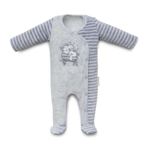 Kenguru Gold Hosszú ujjú Plüss Oldalt patentos Rugdalózó - (62) szürke bagoly mintával