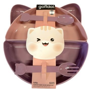 Gondol étkezési szett  7 db - lila/rózsaszín cica